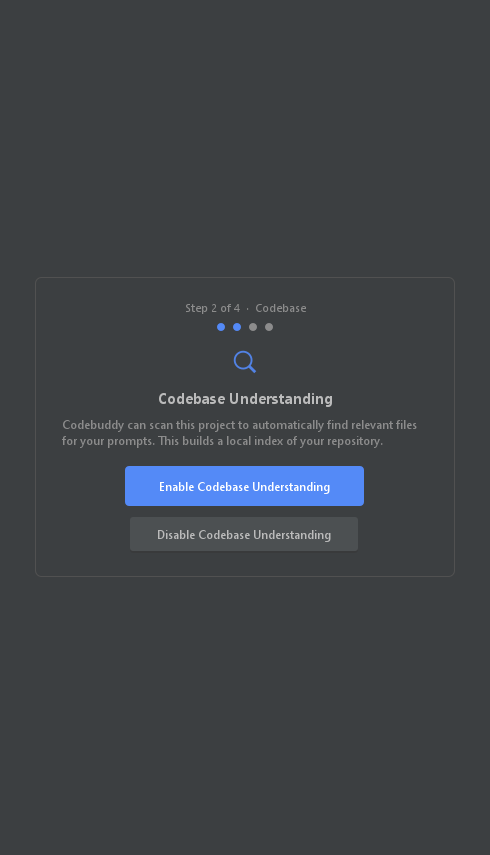 The Codebuddy onboarding wizard in JetBrains