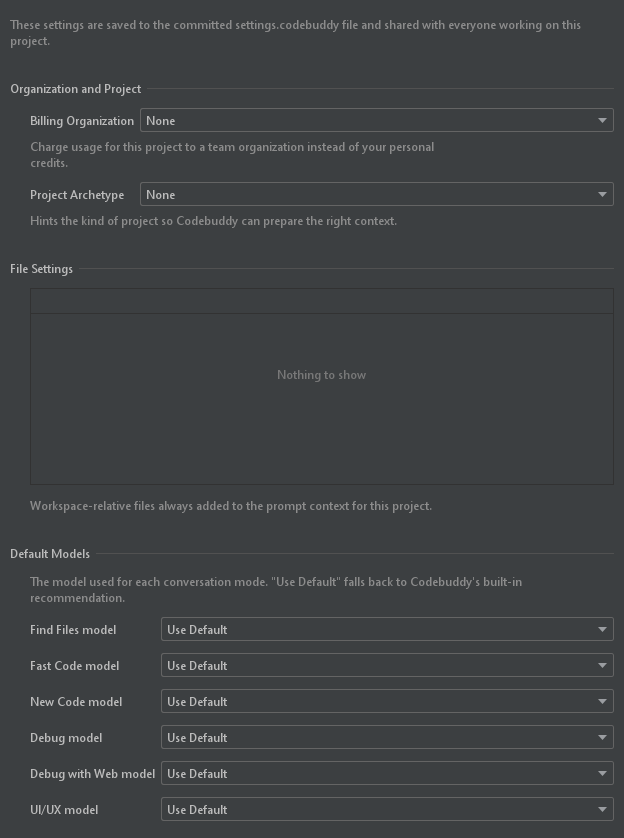 The project settings panel in JetBrains