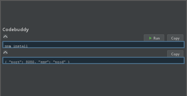 The Run button on a shell code block in JetBrains