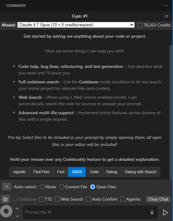 The main Codebuddy chat panel in VS Code