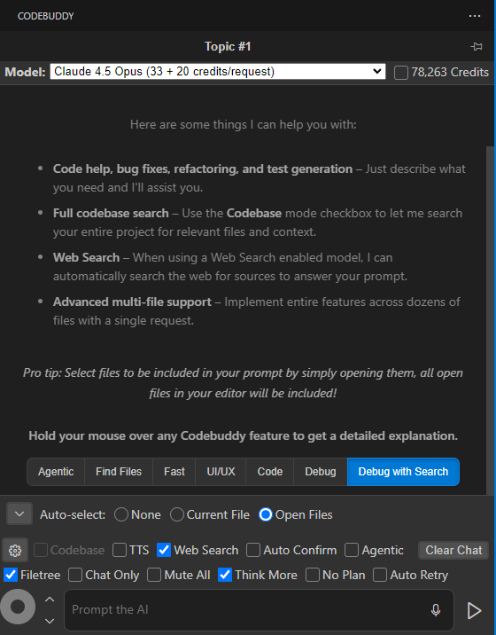 The advanced options row in VS Code